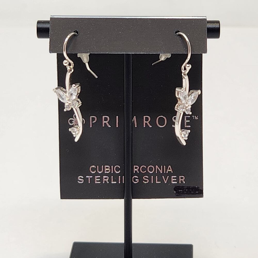 Primrose Butterfly Sterling Silver Dangle Drop Hook Earrings Cubic Zirconia New